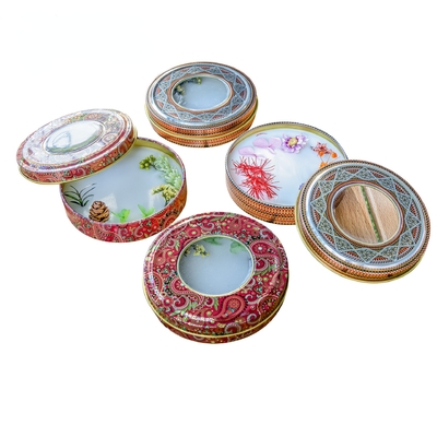 Glas-Deckel-Gewohnheit rechteckiger Metalltee-Tin Packaging Round Can Containers druckte leere